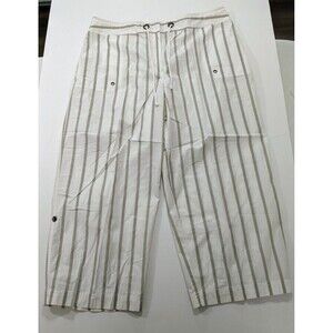 Chico's Size 3 Wide Leg Cropped Pants White Stripe Lightweight 100% Cotton